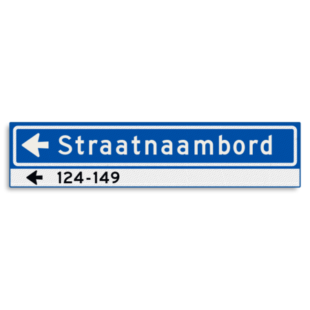 Straatnaambord KOKER 900x200mm - max. 16 karakters - huisnummers en pijl links - NEN1772