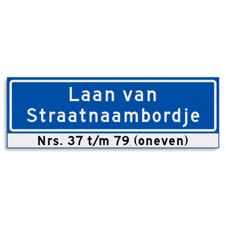 Straatnaambord KOKER 900x300mm - max. 32 karakters - 2 regelig met huisnummers - NEN1772