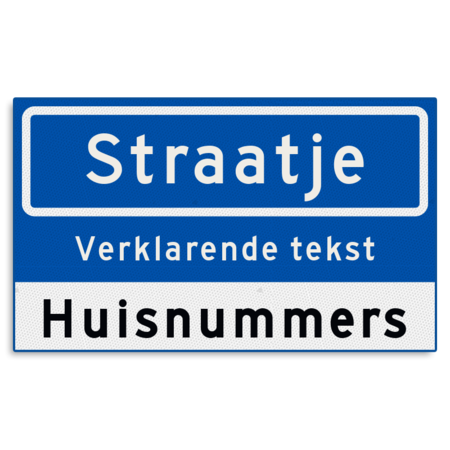 Straatnaambord KOKER 500x300mm - met ondertekst en huisnummers NEN1772