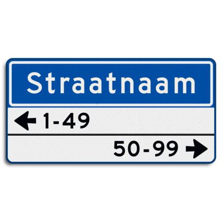 Straatnaambord 11 karakters 800x400mm 1 regelig + 2 regelige huisnummers NEN 1772