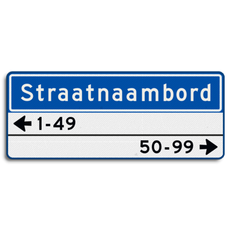 Straatnaambord 14 karakters 1000x400mm 1 regelig + 2 regelige huisnummers NEN 1772