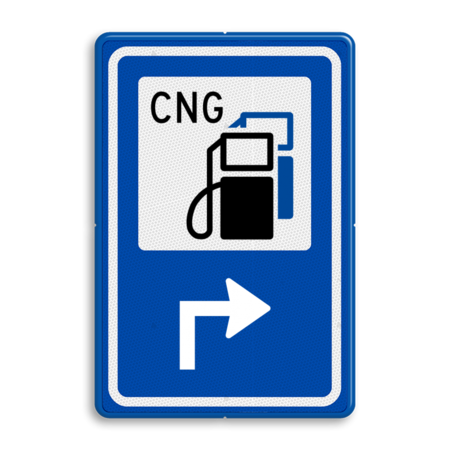 Verkeersbord RVV BW101Sp18 - CNG pompstation met aanpasbare pijlrichting