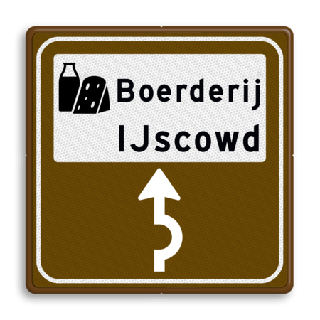 Routebord BW101 (bruin) - 1 picto en tekst met aanpasbare pijl