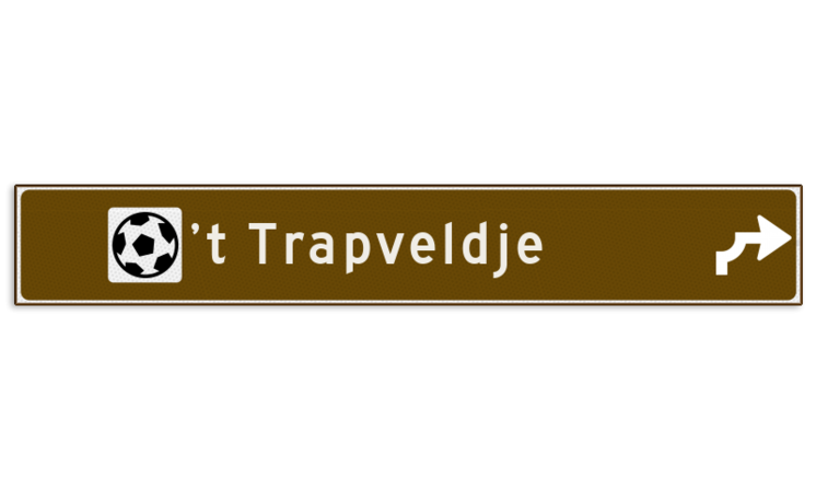 Verwijsbord toeristisch (bruin) - met 1 pictogram, 1 regel tekst en pijl
