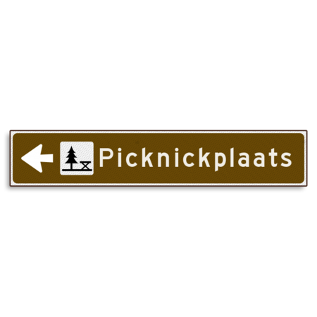 Verwijsbord KOKER Bruin/wit/zwart - pijl links, met 1 pictogram - Klasse 3 reflecterend