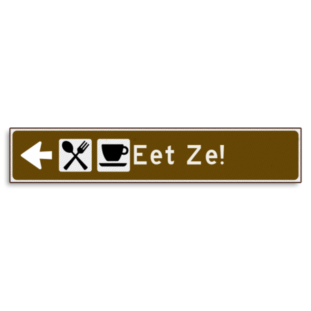 Verwijsbord KOKER Bruin/wit/zwart - pijl links, met 2 pictogrammen - Klasse 3 reflecterend