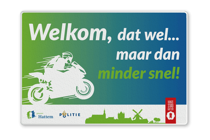 Verkeersbord informatie - Motoren welkom, minder snel - reflecterend