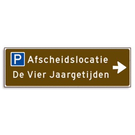 Verwijsbord KOKER Bruin/wit/zwart - pijl rechts, 2 regelig met 1 pictogram - Klasse 3 reflecterend