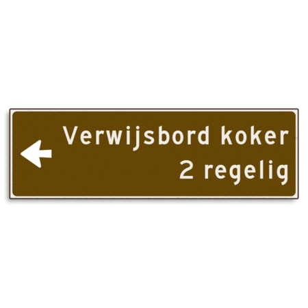 Verwijsbord KOKER Bruin/wit - pijl links, 2 regelig - Klasse 3 reflecterend