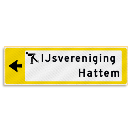 Verwijsbord KOKER Geel/wit/zwart - pijl links, 2 regelig met 1 pictogram - Klasse 3 reflecterend