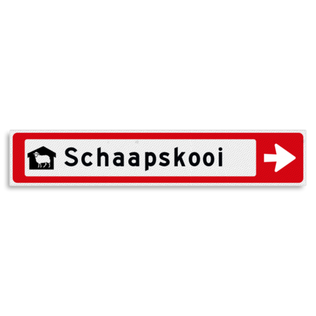 Verwijsbord KOKER Rood/wit/zwart - pijl rechts, met 1 pictogram - Klasse 3 reflecterend