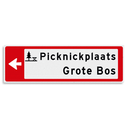 Verwijsbord KOKER Rood/wit/zwart - pijl links, 2 regelig met 1 pictogram - Klasse 3 reflecterend