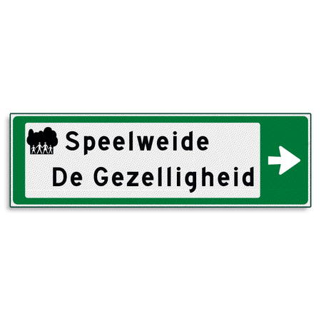 Verwijsbord KOKER Groen/wit/zwart - pijl rechts, 2 regelig met 1 pictogram - Klasse 3 reflecterend