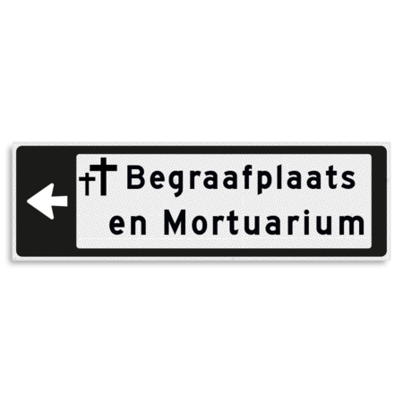 Verwijsbord KOKER Zwart/wit/zwart - pijl links, 2 regelig met 1 pictogram - Klasse 3 reflecterend