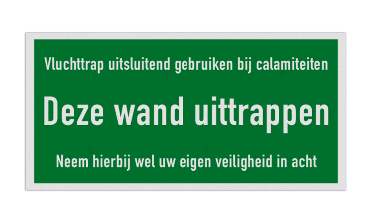 Veiligheidsbord Vluchttrap met tekst Wand uittrappen - reflecterend