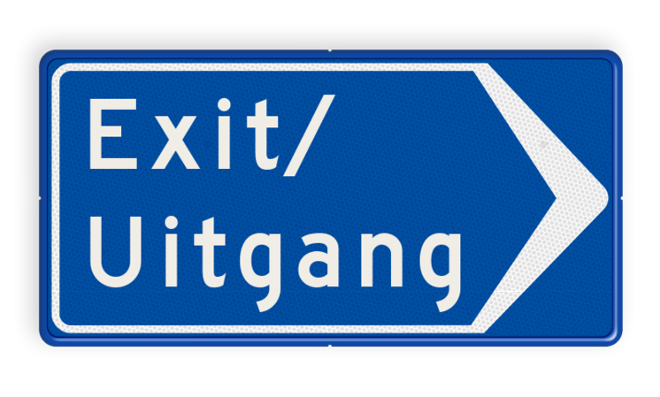 Verkeersbord uitgang / exit met pijl - reflecterend