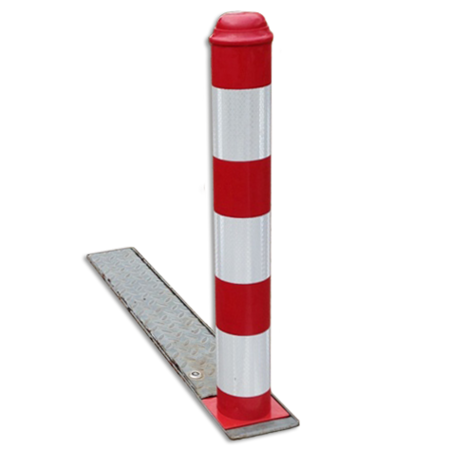 Poteau de parking rabattable en plastique - Ø100mm - rouge/blanc
