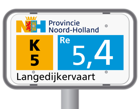 Hectometerpaal met vlak bord 330x195mm met tekst - Noord-Holland