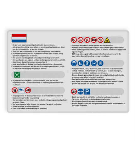 Veiligheidsbord PBM pictogrammen tekst - eigen ontwerp - reflecterend