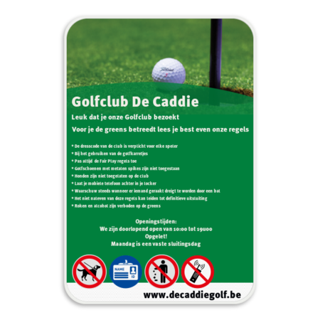 Golfclub De Caddie eigen tekst + pictogram