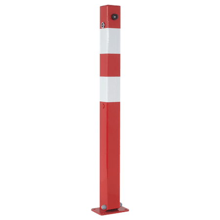 Parkeerpaal 70x70mm rood wit - neerklapbaar met bodemmontage - 8mm driekantslot