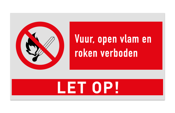 Verbodsbord P003 - Rook en open vuur verbod + vaste tekst