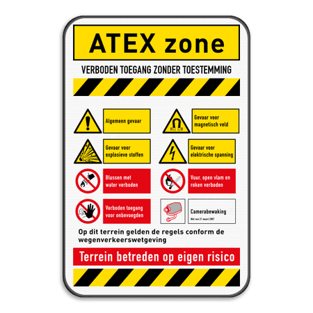 Veiligheidsbord ATEX zone met 8 pictogrammen