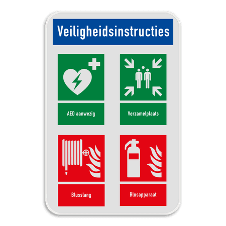 Veiligheidsbord met 4 symbolen + banner