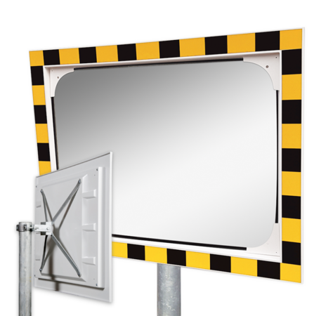 Miroir de sécurité acrylique - 800x600mm - avec cadre jaune/noir