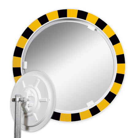 Veiligheidsspiegel acryl - rond 600mm - met opvallend geel/zwart kader