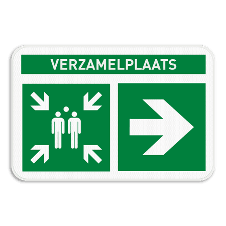 Verzamelplaats bord BHV met tekst en pijl - E007