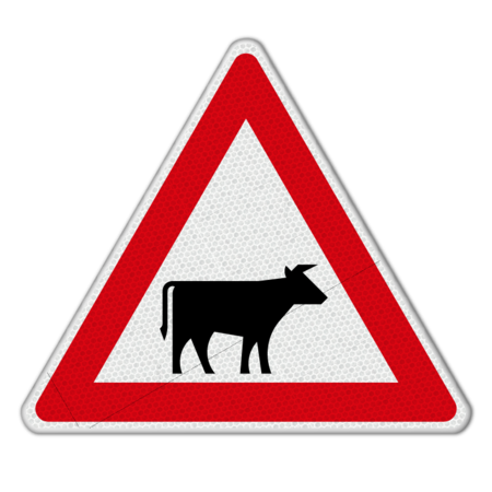 Gefahrzeichen 101-22 - Viehtrieb, Tiere, Aufstellung links