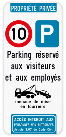 Panneau combiné - Parking privé - C43 - E9 - Texte personnalisé