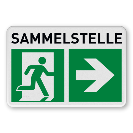 Fluchtwegschild - Sammelstelle und Sammelplatz rechts