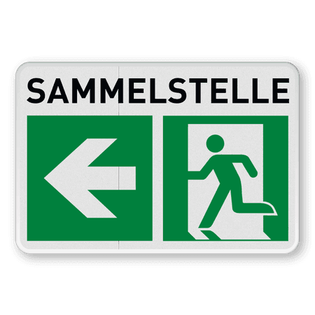 Fluchtwegschild - Sammelstelle und Sammelplatz links