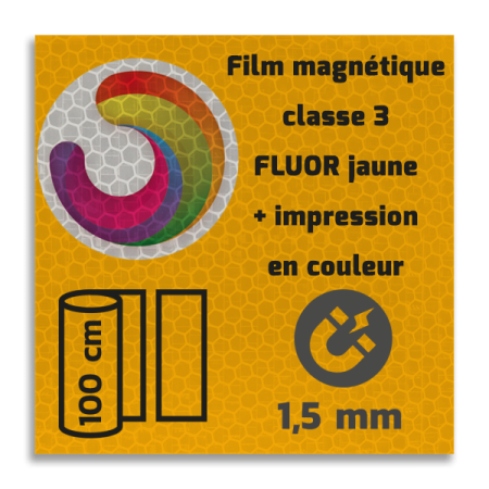 Film magnétique réfléchissant jaune FLUOR de classe 3 avec impression en couleur