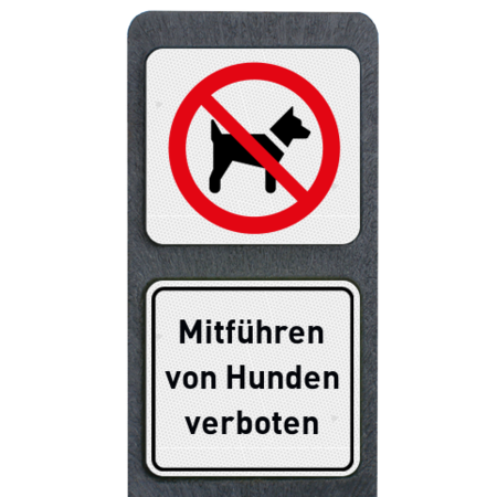 Pfosten aus Recyclingkunststoff mit Schilder - Mitführen von Hunden verboten