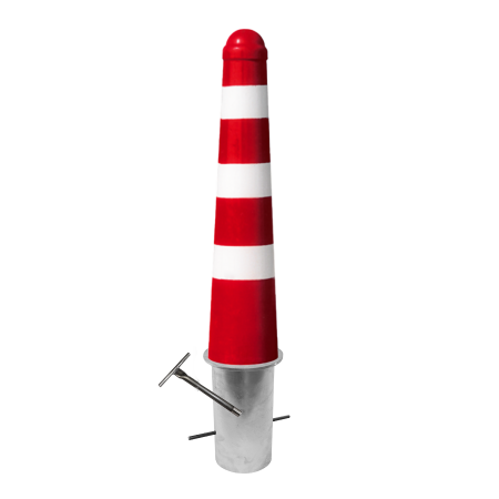 Conische afzetpaal - rood/wit - Ø164x750mm uitneembaar met grondstuk