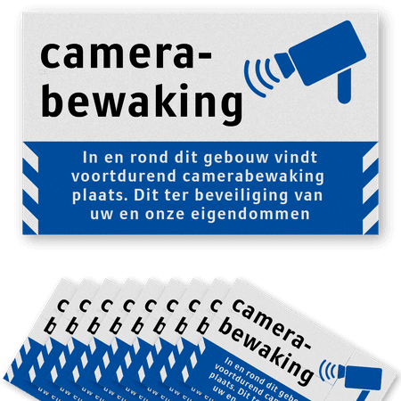 Set Raamstickers Camerabewaking met pictogram en tekst (10 stuks) - BP06