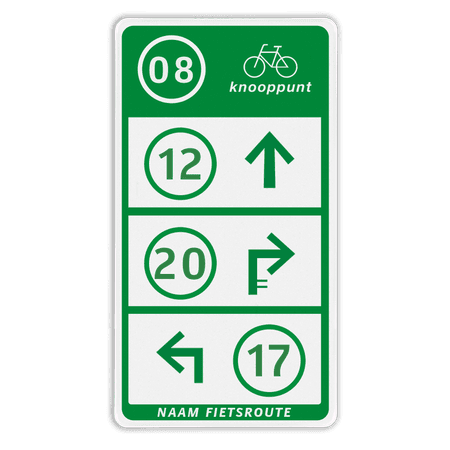 Fietsknooppunt routebord met knooppunt en 3 verwijzingen - 300x550mm