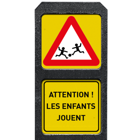 Poteau routier lesté avec 2 panneaux - Symbole/texte