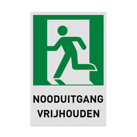 Nooduitgangbord met tekst NOODUITGANG VRIJHOUDEN