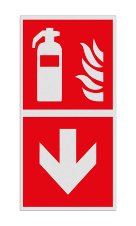 Brand bord met pictogram Blusapparaat en pijl