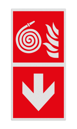 Brand bord met pictogram Niet aangesloten brandslang en pijl