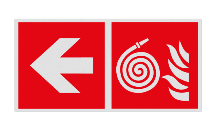 Brand bord met pictogram en pijl Niet aangesloten brandslang