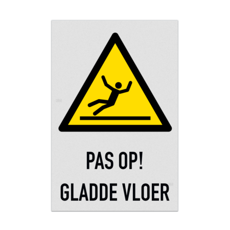 Waarschuwingsbord W011 met tekst Pas op gladde vloer