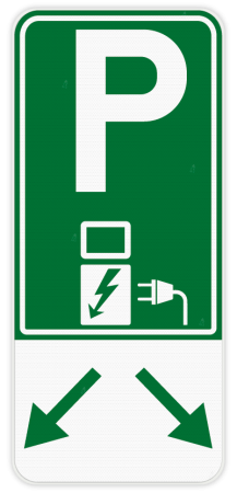 Parkeerbord E9 elektrisch laden - groen - met pijlen