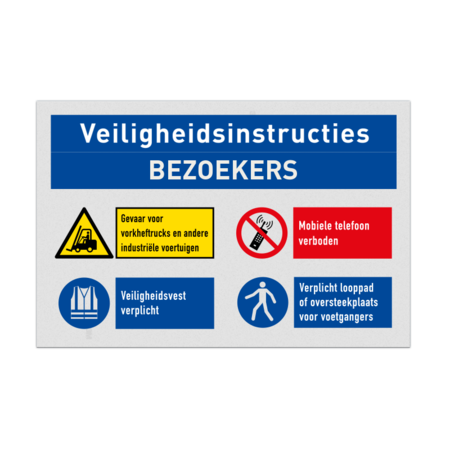 Veiligheidsbord voor bezoekers met 4 veiligheidsinstructies