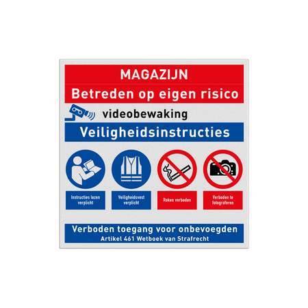 Veiligheidsbord voor magazijn of werkplaats met PBM pictogrammen