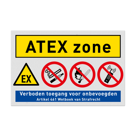 Veiligheidsbord ATEX zone Waarschuwing voor ontploffingsgevaar met verbodspictogrammen